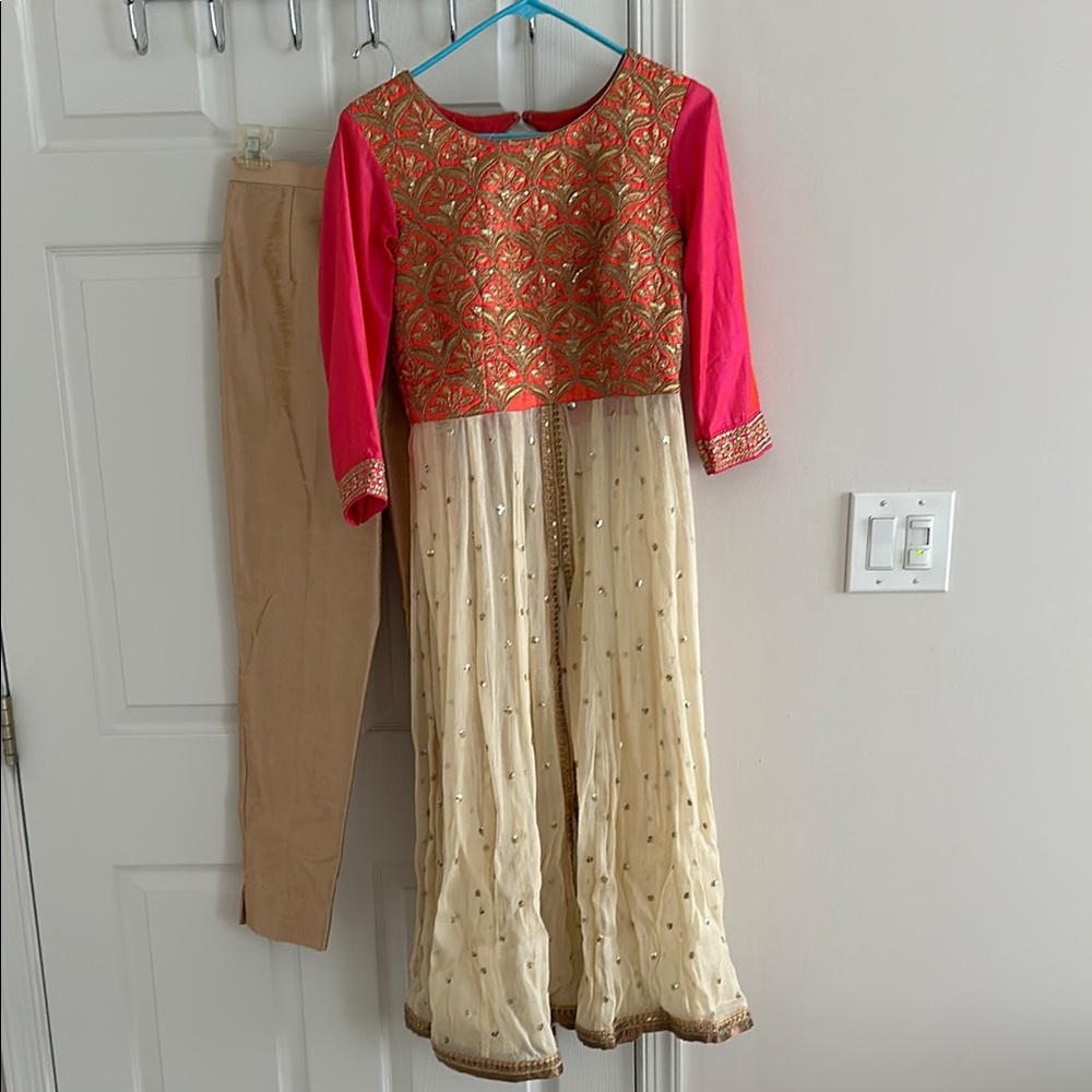 Pink and Gold Embroidered Anarkali Suit
